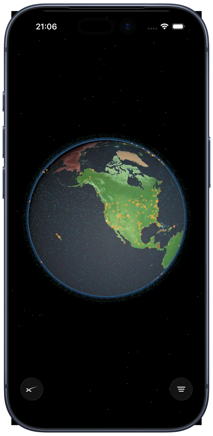 Daytime Earth in the Space app with gateway markers across North America